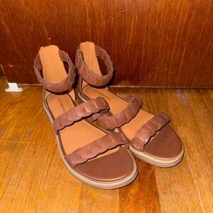 Lucky Brand Brown Braided-Strap Flat Sandals